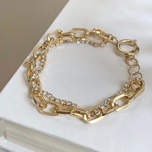 Gold paperclip chain tennis bracelet 18k